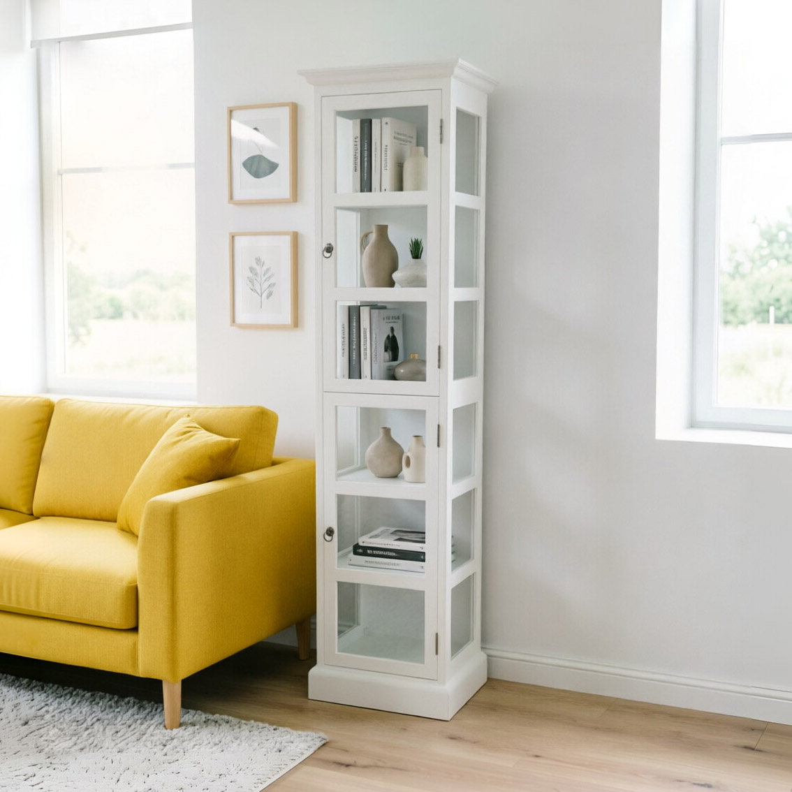 Slim White Glass Display Cabinet